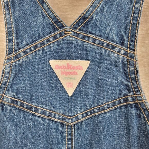 Oshkosh Vestbak Denim Blue Jean Kids Overalls Girls Pink Accents Size 2T - Picture 6 of 15